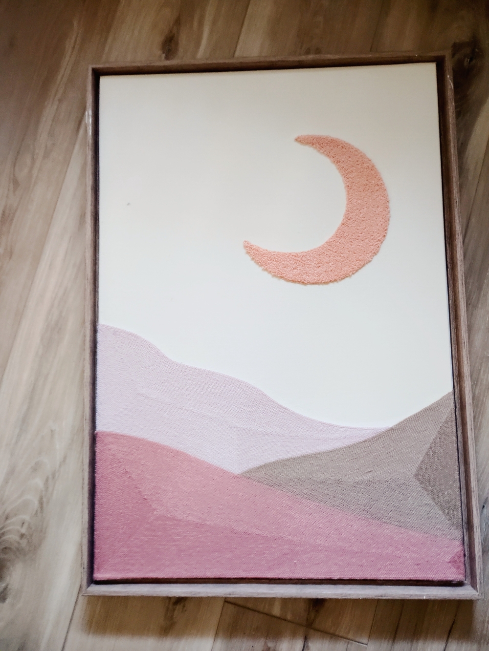 Blush Crescent Moon Textile Wall Art - Modern Pink Landscape